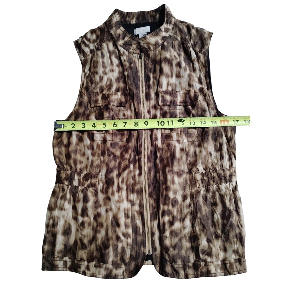 Chicos Womens Brown Animal Print Metallic Silk Blend Zip Front Vest Size 0 S - Picture 3 of 6